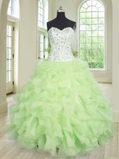  Yellow Green Ball Gowns Sweetheart Sleeveless Organza Floor Length Lace Up Beading and Ruffles Sweet 16 Dresses