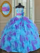 Flirting Multi-color Ball Gowns Organza and Tulle Sweetheart Sleeveless Beading and Ruffles Floor Length Lace Up Quinceanera Dresses