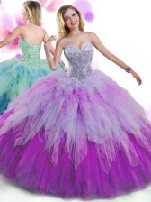  Sweetheart Sleeveless Sweet 16 Dress Floor Length Beading and Ruffles Multi-color Tulle