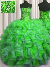 Flirting Visible Boning Bling-bling Multi-color Ball Gowns Beading and Ruffles Sweet 16 Dress Lace Up Organza Sleeveless Floor Length