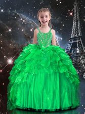 Best Apple Green Sleeveless Beading and Ruffles Floor Length Little Girls Pageant Dress