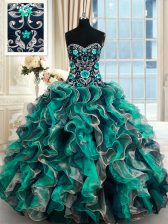Extravagant Sleeveless Organza Floor Length Lace Up Sweet 16 Dresses in Multi-color with Appliques