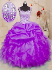  Pick Ups Purple Sleeveless Organza Lace Up Sweet 16 Dress for Military Ball and Sweet 16 and Quinceanera