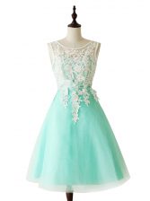  Apple Green A-line Scoop Sleeveless Organza Knee Length Zipper Appliques and Sashes ribbons Homecoming Dress