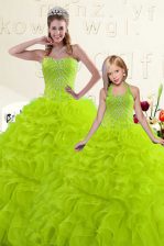  Floor Length Yellow Green Sweet 16 Dress Sweetheart Sleeveless Lace Up