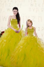  Yellow Lace Up 15th Birthday Dress Beading and Ruffles Sleeveless Floor Length