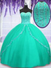 Exceptional Sequins Sweetheart Sleeveless Lace Up 15th Birthday Dress Turquoise Tulle