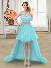  Aqua Blue Prom Dress Prom with Beading Scoop Sleeveless Zipper