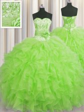 Luxury Handcrafted Flower Sweetheart Sleeveless Lace Up Quinceanera Dresses Organza
