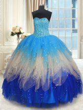  Multi-color Ball Gowns Tulle Sweetheart Sleeveless Beading and Ruffles Floor Length Lace Up Quinceanera Gown