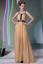  Peach Square Zipper Appliques Prom Gown Sleeveless