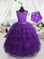 Popular Scoop Sleeveless Organza Little Girls Pageant Dress Wholesale Beading and Ruffled Layers Lace Up