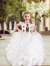  Organza and Taffeta Cap Sleeves Floor Length Toddler Flower Girl Dress and Beading and Appliques and Ruffles