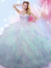 Beading 15 Quinceanera Dress Multi-color Lace Up Sleeveless Floor Length