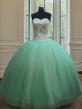 Stylish Apple Green Lace Up Quinceanera Dress Beading Sleeveless Floor Length