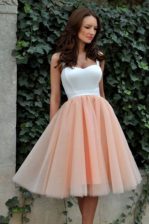  Tulle Sleeveless Knee Length Prom Dresses and Ruching
