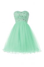 Exquisite Apple Green A-line Sweetheart Sleeveless Tulle Knee Length Lace Up Beading Prom Evening Gown