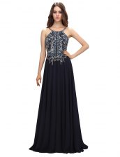 Discount Sleeveless With Train Beading Zipper Prom Party Dress with Black Brush Train