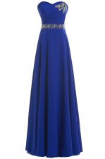 Custom Fit Sweetheart Sleeveless Evening Dress Floor Length Beading Royal Blue Chiffon