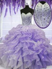  Lavender Sleeveless Beading and Ruffles Floor Length Quince Ball Gowns