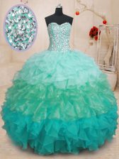 Most Popular Floor Length Multi-color Quince Ball Gowns Sweetheart Sleeveless Lace Up