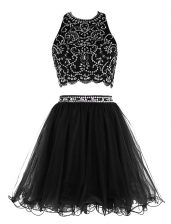 Custom Fit Black Empire Chiffon Scoop Sleeveless Beading Mini Length Clasp Handle Prom Party Dress