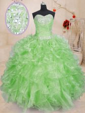 Glittering Ball Gowns 15th Birthday Dress Sweetheart Organza Sleeveless Floor Length Lace Up