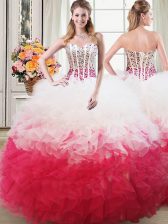 Stunning Organza Sleeveless Floor Length Sweet 16 Dress and Beading and Ruffles