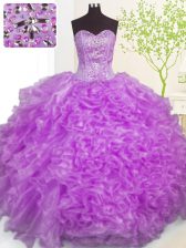  Pick Ups Ball Gowns Quinceanera Dress Purple Sweetheart Organza Sleeveless Floor Length Lace Up