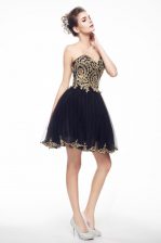 Glorious Beading and Lace Prom Gown Black Side Zipper Sleeveless Knee Length