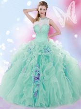 Sumptuous Apple Green High-neck Lace Up Beading and Ruffles Sweet 16 Dress Sleeveless