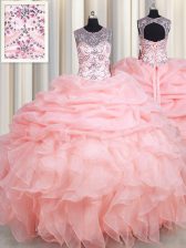 Dynamic Pick Ups Scoop Sleeveless Lace Up Sweet 16 Dress Baby Pink Organza