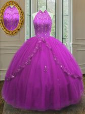  Tulle Sleeveless Floor Length Vestidos de Quinceanera and Beading and Appliques