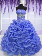 Spectacular Pick Ups Floor Length Ball Gowns Sleeveless Blue Quinceanera Gowns Lace Up