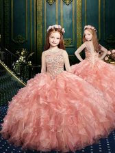  Scoop Sleeveless Organza Little Girls Pageant Dress Wholesale Beading and Ruffles Lace Up