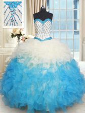 Amazing Ball Gowns Quince Ball Gowns Multi-color Sweetheart Organza Sleeveless Floor Length Lace Up