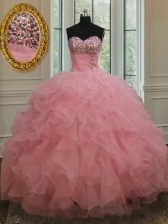 Fitting Baby Pink Sleeveless Beading and Ruffles and Sequins Vestidos de Quinceanera