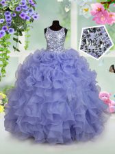  Light Blue Little Girl Pageant Dress Party and Wedding Party with Ruffles and Sequins Scoop Sleeveless Zipper