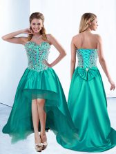 Sumptuous Sleeveless Lace Up High Low Beading and Bowknot Homecoming Dress