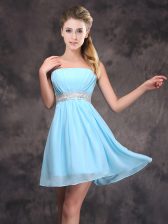  Baby Blue Empire Strapless Sleeveless Chiffon Mini Length Zipper Sequins and Ruching Quinceanera Court Dresses
