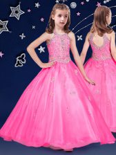  Ball Gowns Little Girl Pageant Dress Hot Pink Halter Top Organza Sleeveless Floor Length Zipper