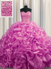  Lilac Sleeveless Court Train Beading and Pick Ups With Train 15th Birthday Dress