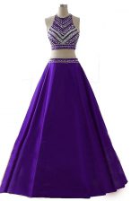 Chic Scoop Sleeveless Zipper Dress for Prom Purple Chiffon