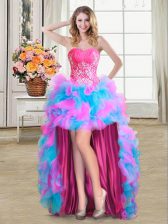  Beading and Ruffles Prom Evening Gown Multi-color Zipper Sleeveless High Low