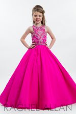 Luxurious Scoop Hot Pink Sleeveless Chiffon Zipper Little Girls Pageant Dress Wholesale for Party and Wedding Party