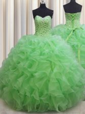Smart Lace Up 15th Birthday Dress Beading and Ruffles Sleeveless Floor Length