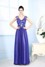  Scoop Floor Length Zipper Homecoming Dress Blue for Prom and Party with Beading and Appliques