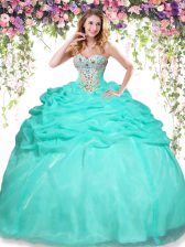  Sweetheart Sleeveless Organza 15th Birthday Dress Beading and Pick Ups Lace Up