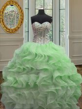 Smart Lace Up Sweetheart Beading and Ruffles Quinceanera Gown Organza Sleeveless