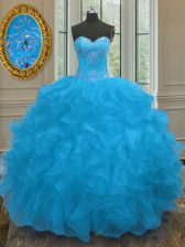 Luxurious Lace Up Sweet 16 Dress Blue for Military Ball and Sweet 16 and Quinceanera with Beading and Ruffles